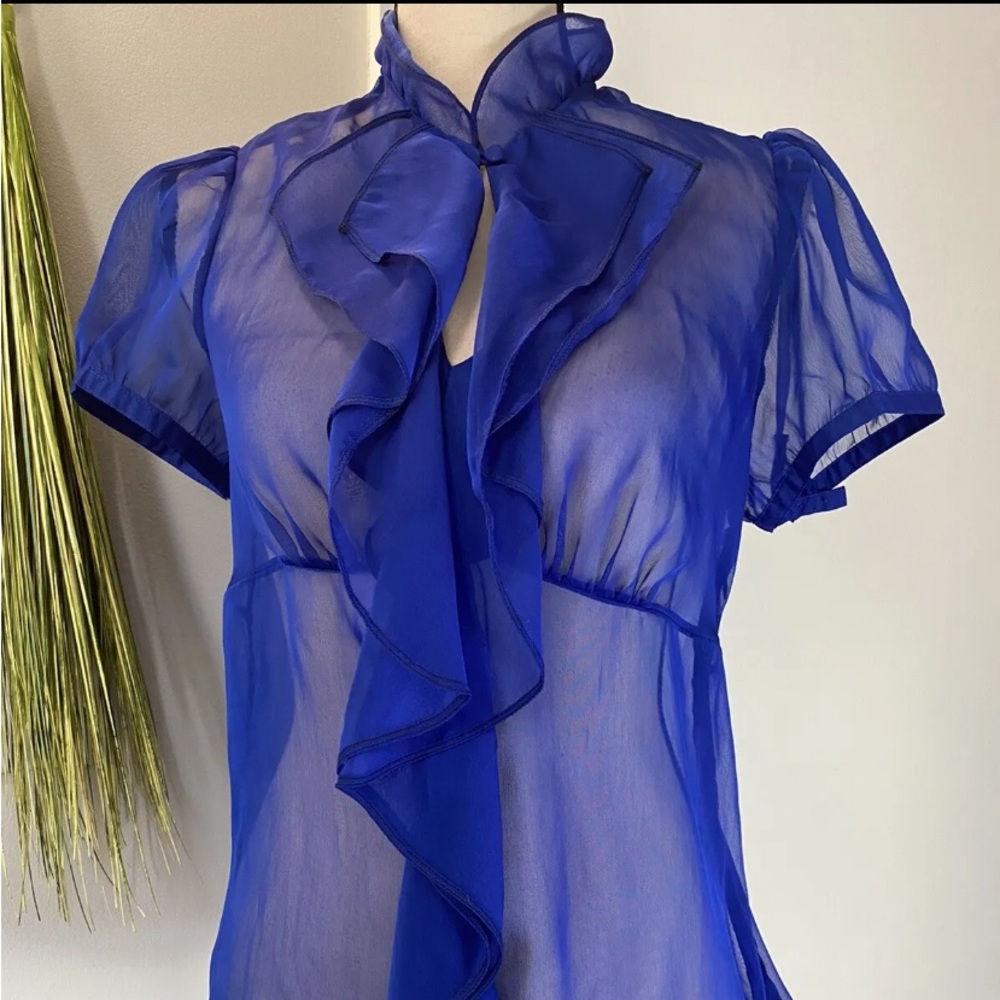THE LIMITED Sheer Blue Blouse Zip Side Medium